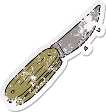 Bir insan tarafından çizilmiş bir çizgi film katlama bıçağının sıkıntılı çıkartması.