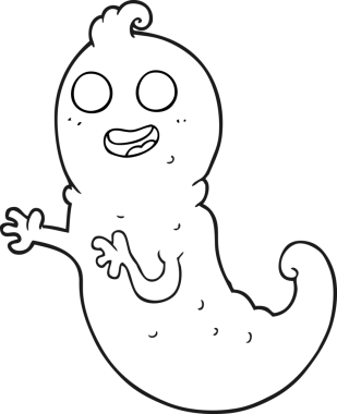 Bir insan tarafından çizilmiş siyah beyaz çizgi film hayaleti.