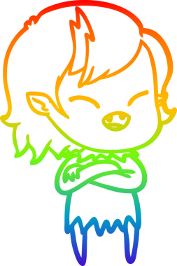 Gökkuşağı gradyan çizgi çizimi Bir insan tarafından çizilmiş gülen vampir kız çizgi filmi