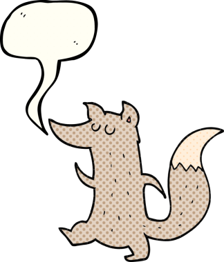 El yazısıyla çizilmiş çizgi roman konuşma balonu. Bir insan tarafından çizilmiş şirin bir kurt.