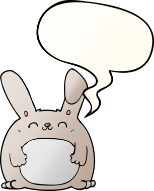 Bir insan tarafından çizilmiş, konuşma baloncuklu çizgi film tavşanı.