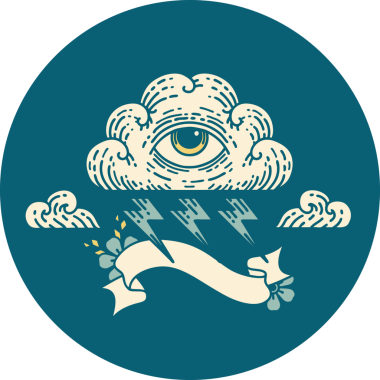 Bir insan tarafından çizilmiş her şeyi gören bir göz bulutu sancağına sahip dövme stili simgesi