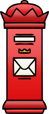 Bir insan tarafından çizilmiş bir İngiliz posta kutusunun gölgelenmiş çizgi filmi.