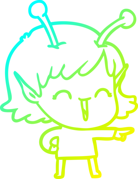 Soğuk gradyan çizgisi, bir insan tarafından çizilmiş gülen uzaylı bir kızın çizimi.