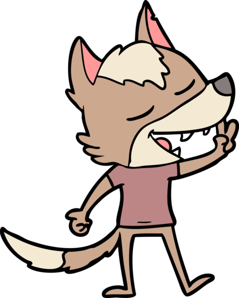 Bir insan tarafından çizilmiş barış işareti veren bir kurt çizgi filmi.