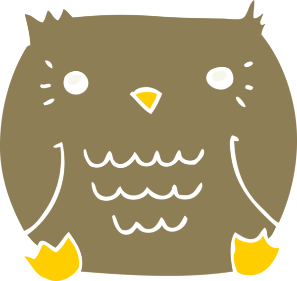 Bir insan tarafından çizilmiş düz renkli çizgi film baykuşu