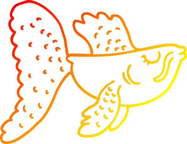 warm gradient line drawing of a cartoon chinese fighting fish drawn by a human
