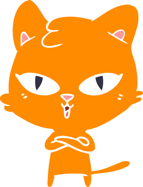 Bir insan tarafından çizilmiş düz renkli çizgi film kedisi