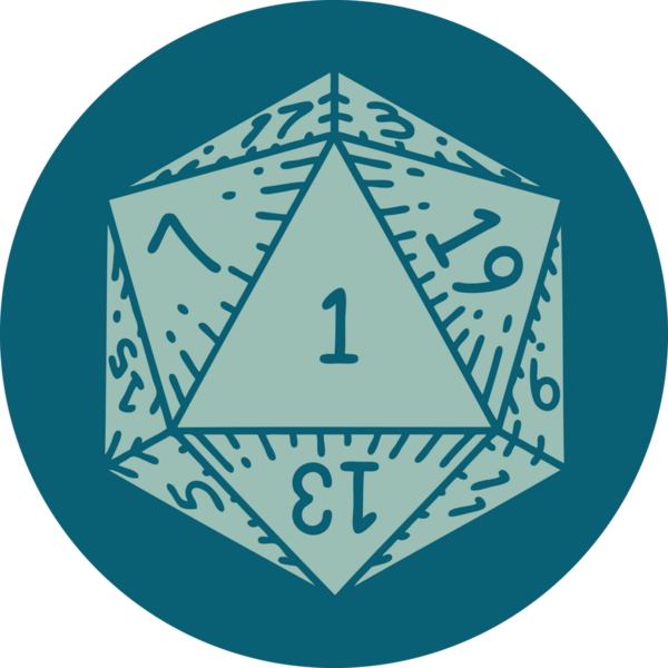 Retro Dövme Biçimi Doğal 1D20 zar bir insan tarafından çizildi