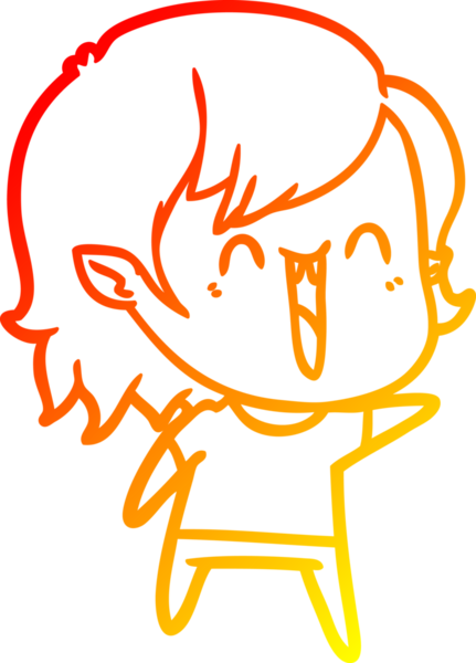 Bir insan tarafından çizilmiş sevimli, mutlu bir vampir kızın çizgi çizimi.