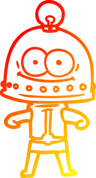 Bir insan tarafından çizilmiş ampullü mutlu bir robot çizimi.