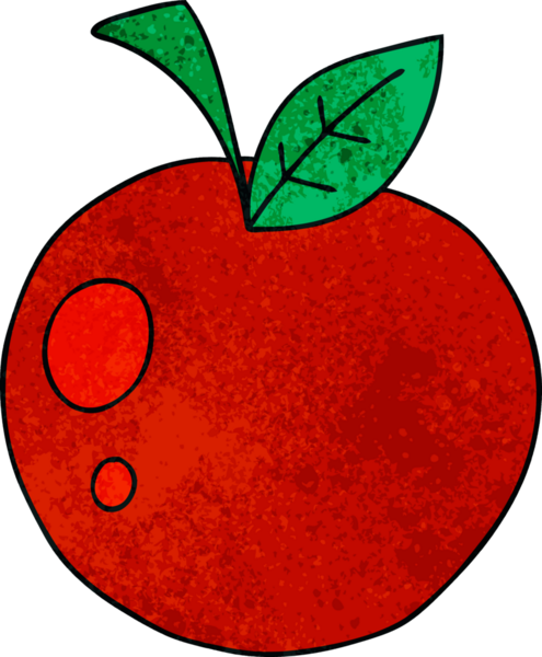Bir insan tarafından çizilmiş garip kırmızı elma çizgi filmi.