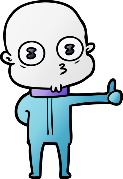 Bir insan tarafından çizilmiş garip, kel bir uzay adamı.