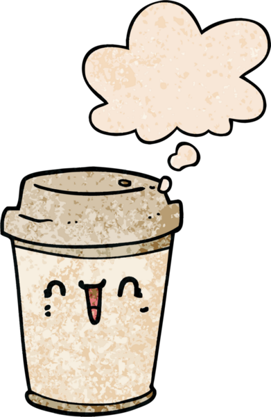 Bir insan tarafından çizilmiş grunge desenli düşünce baloncuklu kahveyi dışarı çıkar.