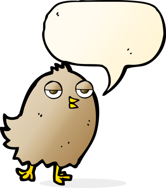 Bir insan tarafından çizilmiş konuşma baloncuklu komik çizgi film kuşu.