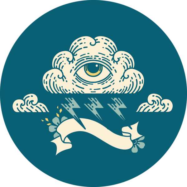 Bir insan tarafından çizilmiş her şeyi gören bir göz bulutu sancağına sahip dövme stili simgesi