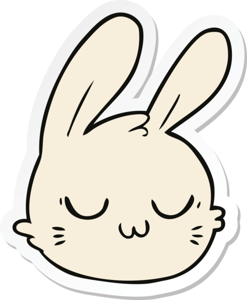 Bir insan tarafından çizilmiş tavşan suratlı karikatür çıkartması.