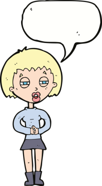 Bir insan tarafından çizilmiş konuşma balonlu şüpheli kız çizgi filmi.