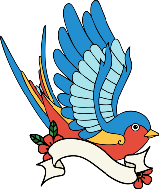 Geleneksel dövme, bir insan tarafından çizilmiş bir kırlangıç sancağıyla