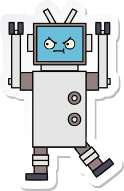 Bir insan tarafından çizilmiş şirin çizgi film robotunun çıkartması.