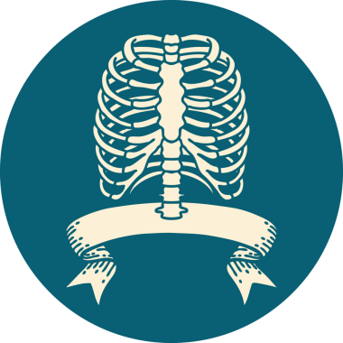 bir insan tarafından çizilmiş göğüs kafesi pankartıyla dövme stili simgesi