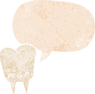 Bir insan tarafından çizilmiş grunge dertli retro desenli konuşma baloncuklu çizgi film dişleri