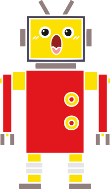 Bir insan tarafından çizilmiş düz renkli bir robot karikatürü