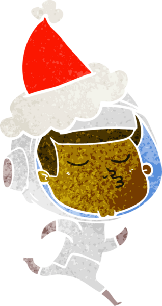 Kendine güvenen bir astronotun Noel Baba şapkası taktığı el çizimi bir insan tarafından çizilmiş.