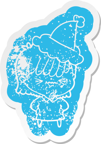 Bir insan tarafından çizilmiş Noel Baba şapkası takan bir kızın rahatsız edici bir karikatürü.