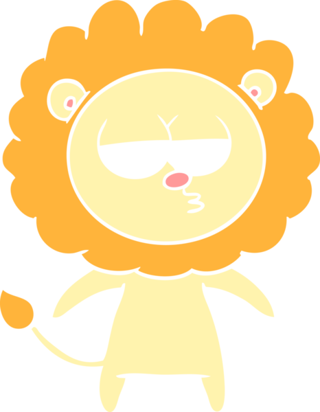 Bir insan tarafından çizilmiş düz renkli karikatür sıkılmış aslan