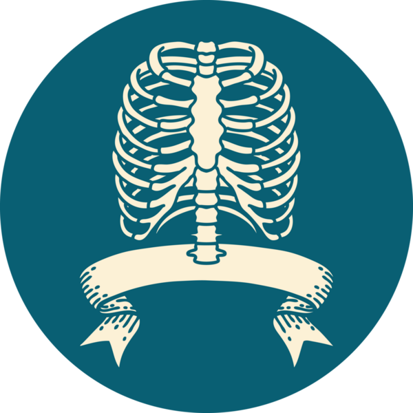 bir insan tarafından çizilmiş göğüs kafesi pankartıyla dövme stili simgesi