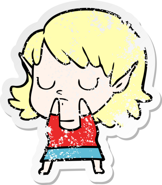 Bir insan tarafından çizilmiş karikatür elf kızının sıkıntılı çıkartması.