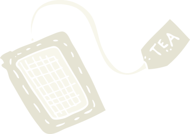 Bir insan tarafından çizilmiş çay poşetinin düz renk çizimi