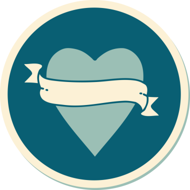 Bir insan tarafından çizilmiş geleneksel bir kalp ve bayrak stili dövme çıkartması.