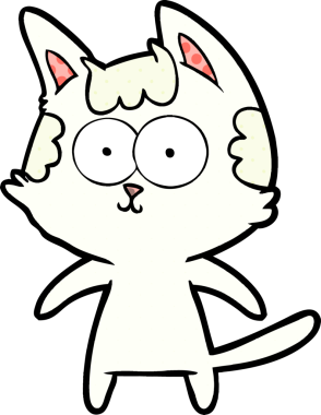 Bir insan tarafından çizilmiş mutlu çizgi film kedisi.