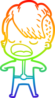 Gökkuşağı gradyan çizgi çizimi bir insan tarafından çizilen havalı hippi kız çizimi