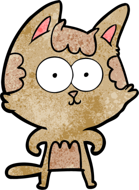 Bir insan tarafından çizilmiş mutlu çizgi film kedisi.