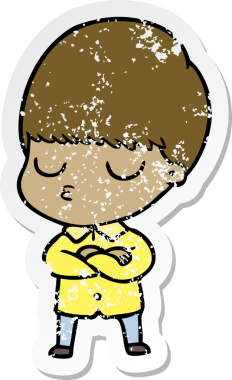 Bir insan tarafından çizilmiş, sıkıntılı bir çizgi film çıkartması.