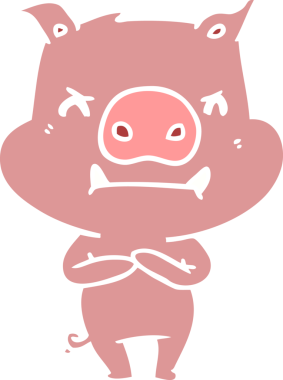 Bir insan tarafından çizilmiş kızgın düz renkli çizgi film domuzu.