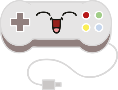 Bir insan tarafından çizilmiş bir oyun denetleyicisinin düz renk retro karikatürü
