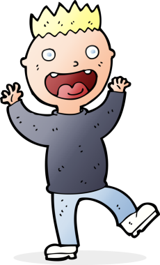 Bir insan tarafından çizilmiş çılgın, mutlu bir adam.