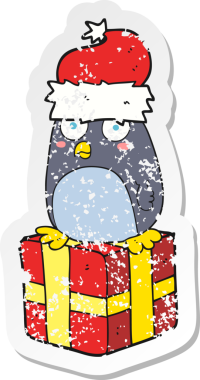 Bir insan tarafından çizilmiş bir penguen çizgi filminin gerilimli yapıştırması.