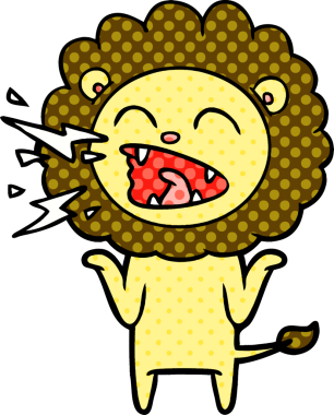 Bir insan tarafından çizilmiş kükreyen aslan çizgi filmi.