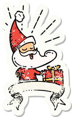 Bir insan tarafından çizilmiş eski bir dövme stili Noel Baba karakterinin eski çıkartması.