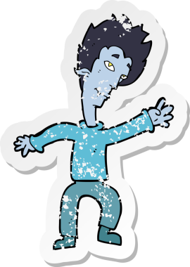 Bir insan tarafından çizilmiş bir cadılar bayramı vampirinin gerilmiş çıkartması.