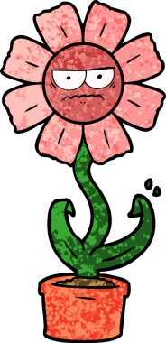 Bir insan tarafından çizilmiş kızgın karikatür çiçeği.