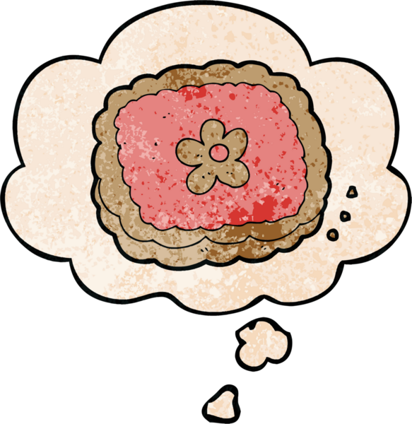 Düşünce baloncuklu çizgi film bisküvisi. Bir insan tarafından çizilmiş grunge doku tarzı.