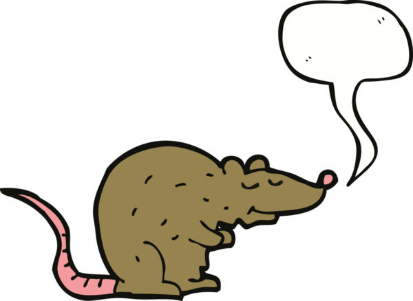 Bir insan tarafından çizilmiş konuşma balonlu çizgi film faresi.