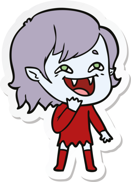 Bir insan tarafından çizilmiş, gülen vampir bir kızın çıkartması.