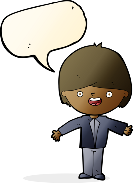 Bir insan tarafından çizilmiş konuşma balonuyla kolları açık mutlu çocuk çizgi filmi.